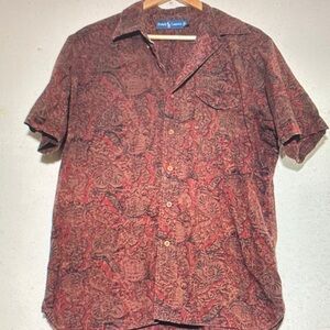 Ralph Lauren Men's Burgundy and Black Patterned Shirt